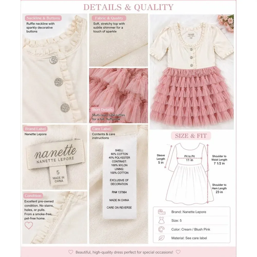 Nanette‎ Lepore Girls 5 Pink Tulle Ruffle Dress Coquette Princesscore Party Tutu